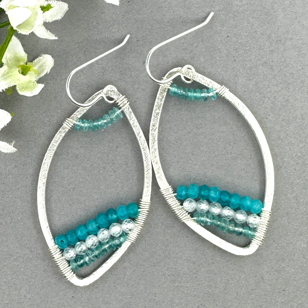 Brushed Silver Apatite and Zircon Earrings