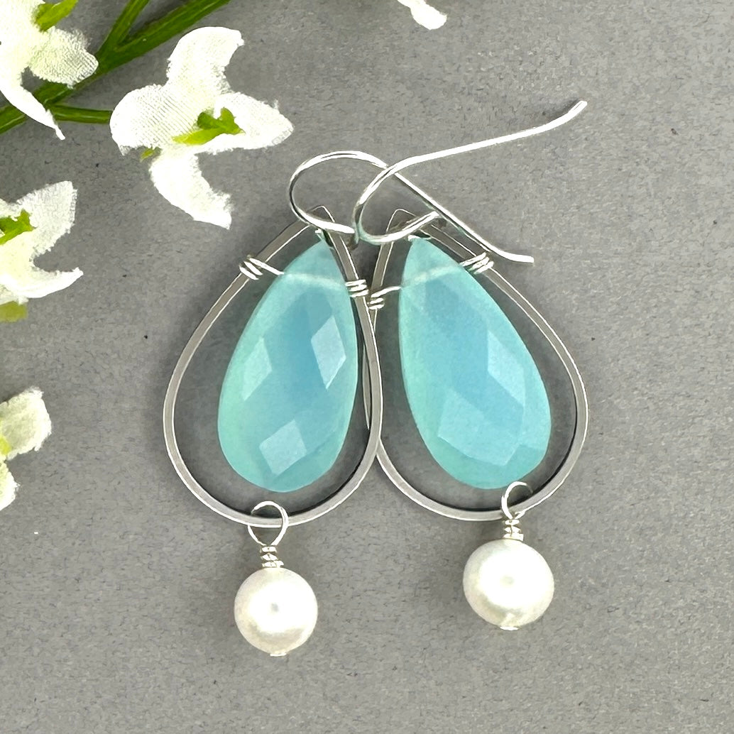 Blue Chalcedony Teardrop Earrings Jessie Rae Studio