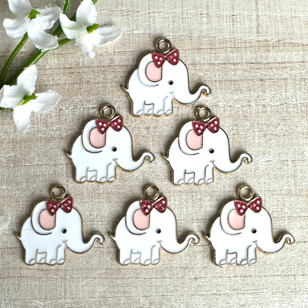 Enameled White Elephant Charm 20x22.5mm - 6 Pieces