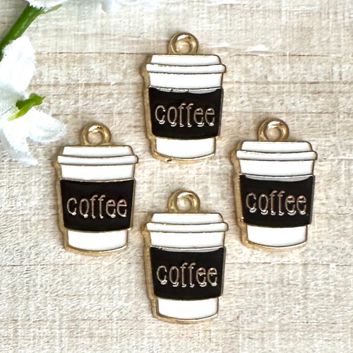 Enameled Coffee Cup Charm 18x11mm - 4 Pieces