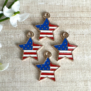 Enameled USA Star Charm 18.5x15.5mm - 4 Pieces