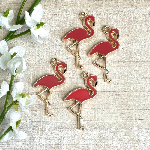 Enameled Pink Flamingo Charm 16x14mm - 4 Pieces