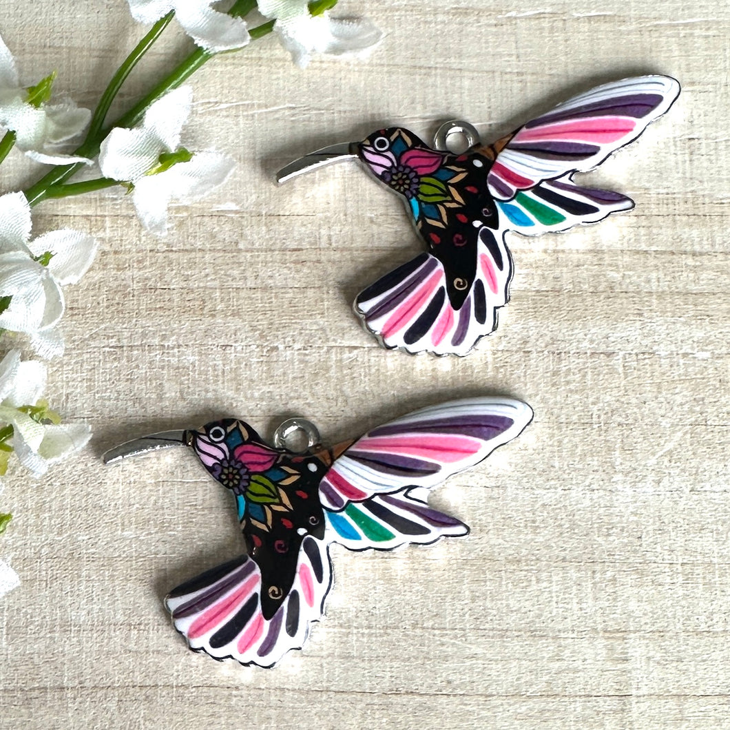 Enameled Hummingbird Charm 45x31mm - 2 Pieces