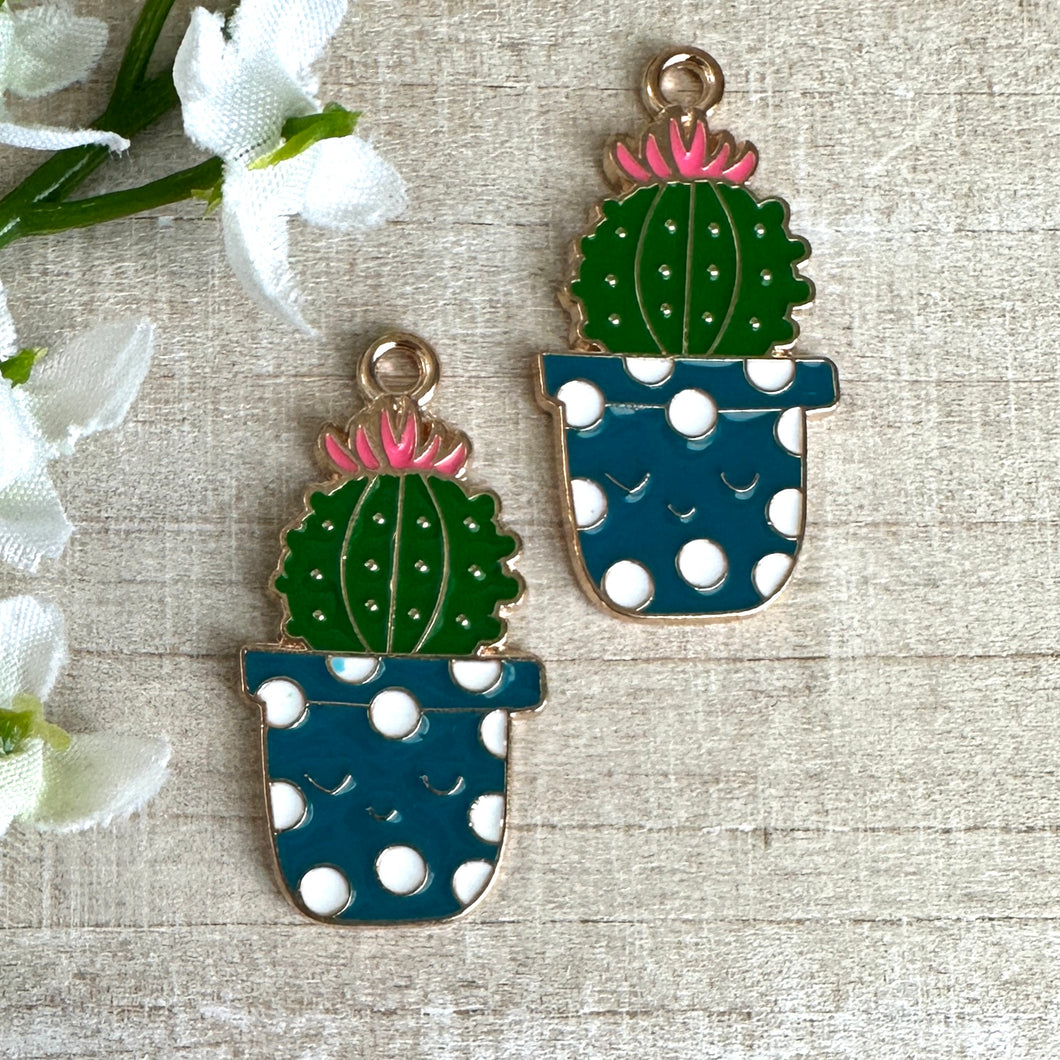 Enameled Cactus Charm 27.5x14mm - 2 Pieces