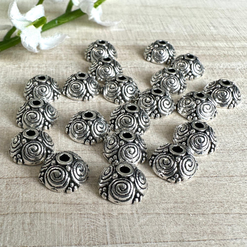 Antique Silver Spiral Patterned Bead Cap 8mm - 20 Pieces