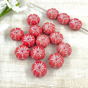 8mm Hibiscus Opaque Red with Silver Wash