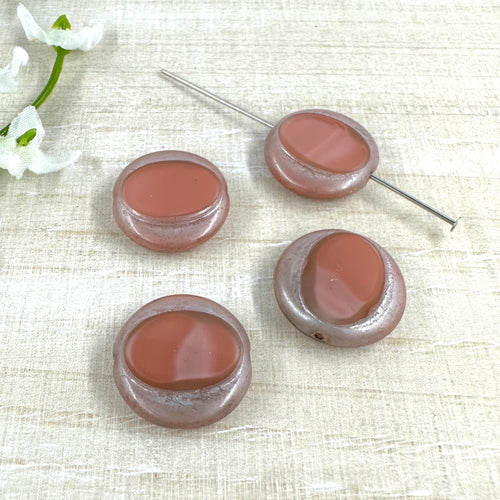 17mm Table Cut Coin Opaque Rose with Silver Wash