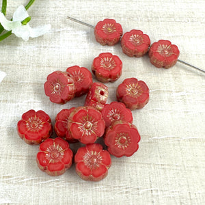 8mm Table Cut Hibiscus Opaque Red with Gold Wash