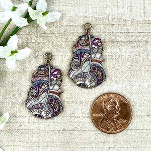 Whimsical Enameled Feather 32x18mm Charm - 2 Pieces