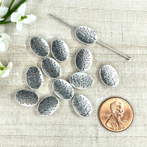 Antique Silver Leaf Bead 14x10mm Oval - 12 Pieces