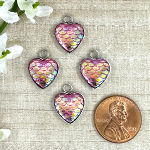 Pink Mermaid Scale Heart Charm 16x13mm - 4 Pieces