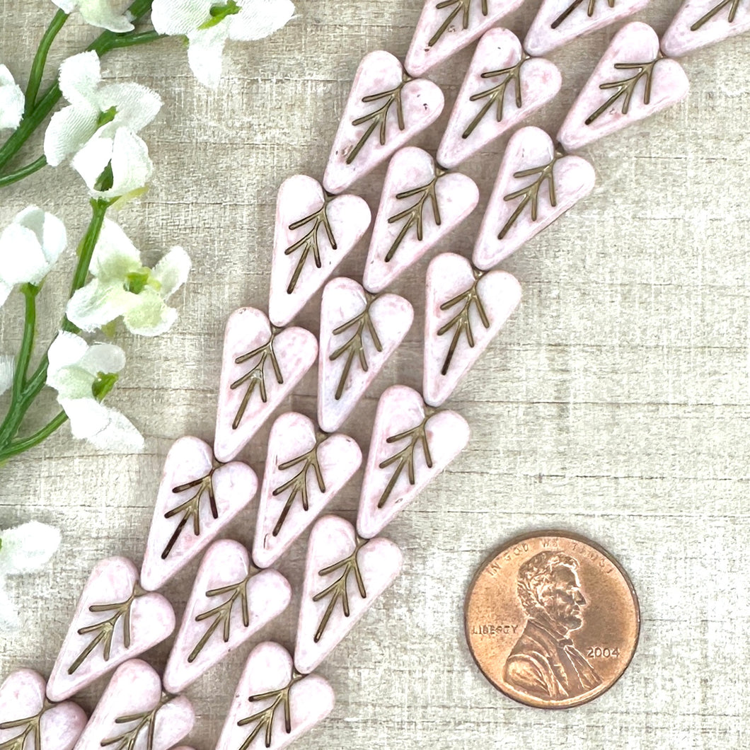 16x11mm Heart Leaf Pink Mottled with Bronze Wash