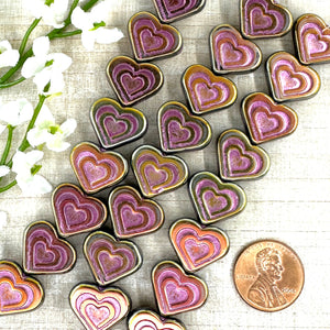 14x16mm Heart in Heart Metallic Pink Volcano