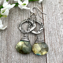 Load image into Gallery viewer, Faceted Labradorite Earrings with Messy Wire Wraps
