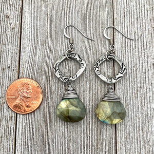 Faceted Labradorite Earrings with Messy Wire Wraps