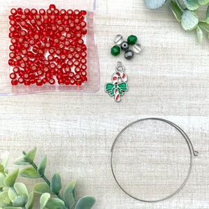Memory Wire Bracelet Kit with a Candy Cane