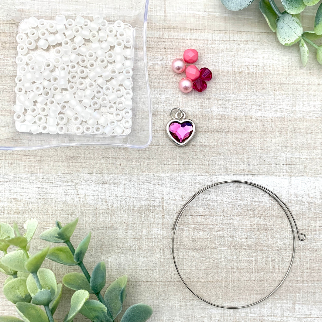 Memory Wire Bracelet Kit with Pink Heart