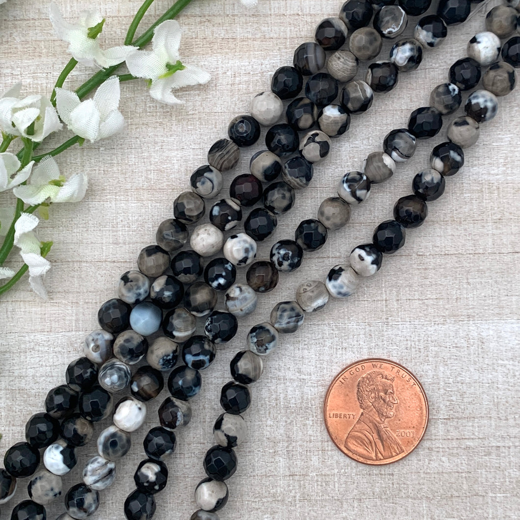 White, Gray, and Black Fire Agate 6mm Faceted Round