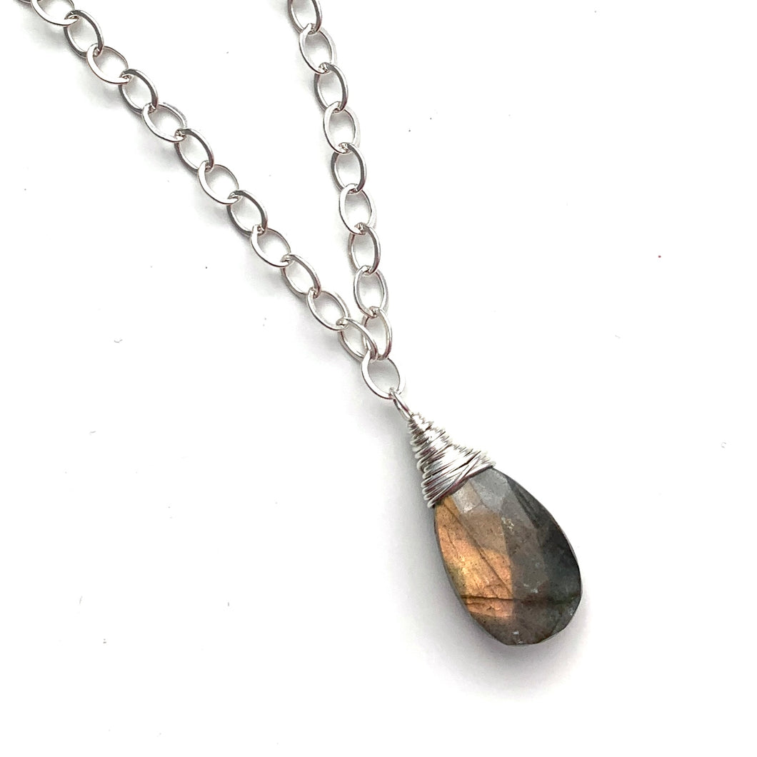 Red Labradorite Sterling Silver Necklace