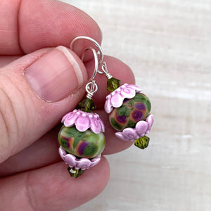 Lilac and Olivine Spring Sterling Silver Earrings