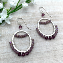 Load image into Gallery viewer, Purple Wire Wrapped Hoop Earrings
