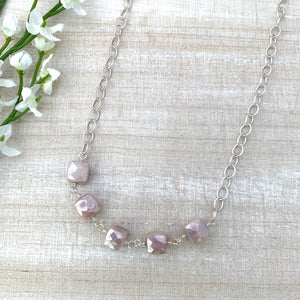 Pink Moonstone and Sterling Silver Necklace