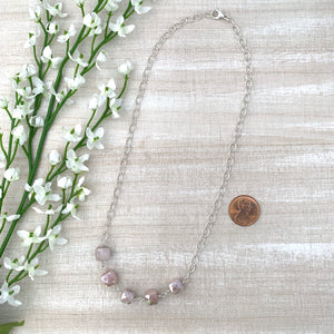 Pink Moonstone and Sterling Silver Necklace