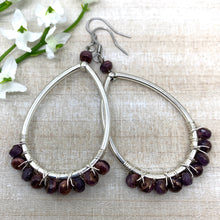 Load image into Gallery viewer, Messy Wire Wrapped Plum Teardrop Earrings
