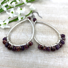 Load image into Gallery viewer, Messy Wire Wrapped Plum Teardrop Earrings
