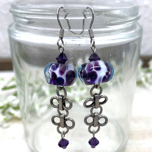 Purple Lampwork and Antique Silver Earrings