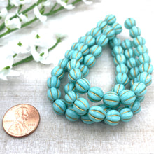 Load image into Gallery viewer, 8mm Melon Teal Blue with a Gold Wash
