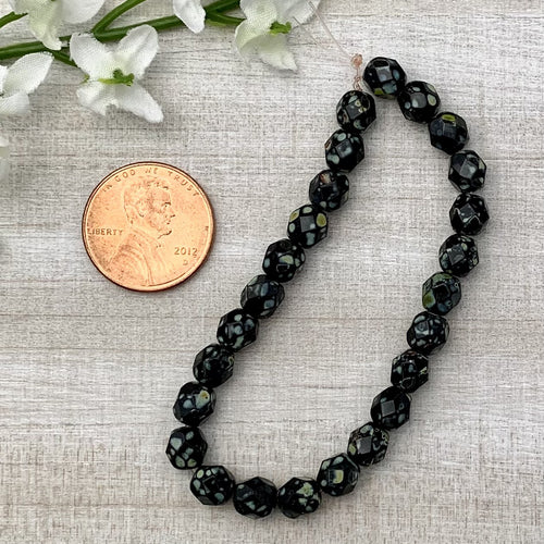 6mm Firepolished Black with Picasso Finish Czech Glass Bead Strand