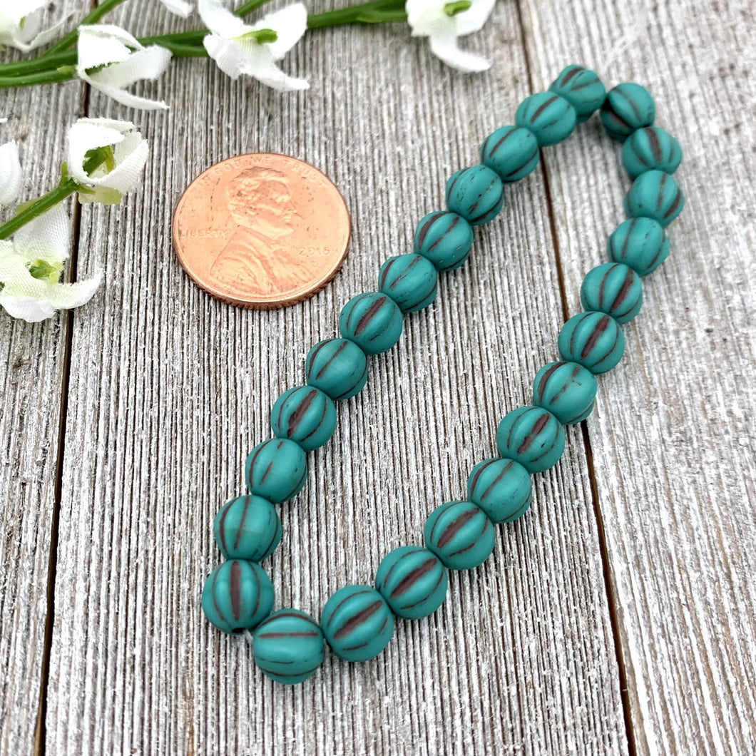 6mm Melon Matte Sea Green with Brown Wash