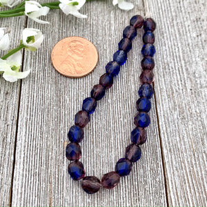 6mm Firepolished Mulberry and Sapphire Czech Glass Bead Strand