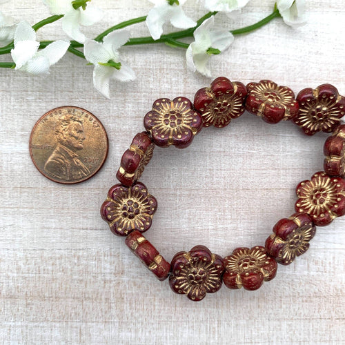 14mm Wild Rose Maroon Red with Bronze Wash