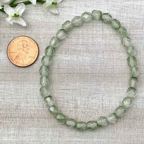 6mm Firepolished Pale Sage Czech Glass Bead Strand
