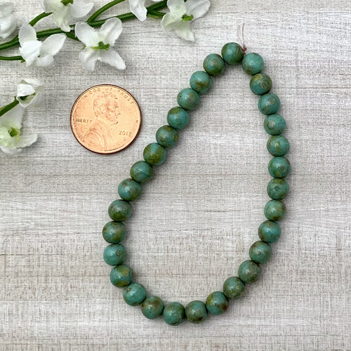 6mm Druk Beads Green Turquoise and Picasso