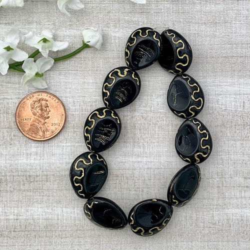 18x14mm Tear Drop Beads Black with Gold