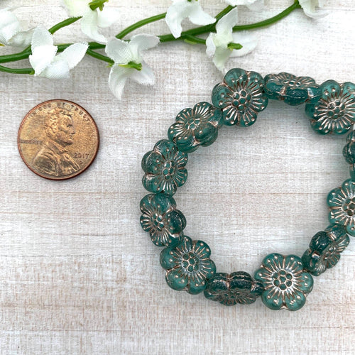 14mm Wild Rose Aqua Blue Transparent with Platinum Wash