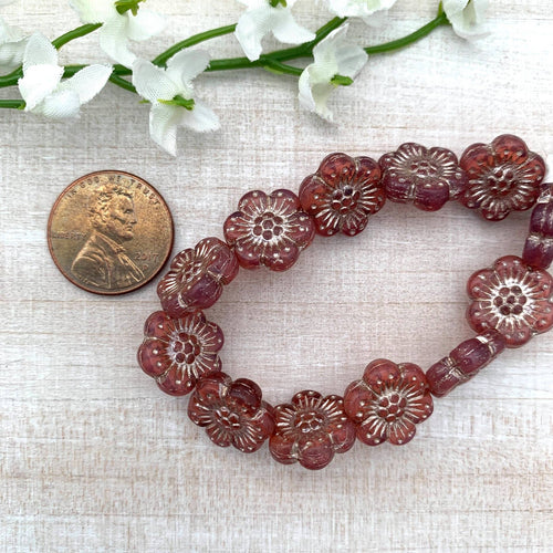 14mm Wild Rose Pink Opaline with Platinum Wash