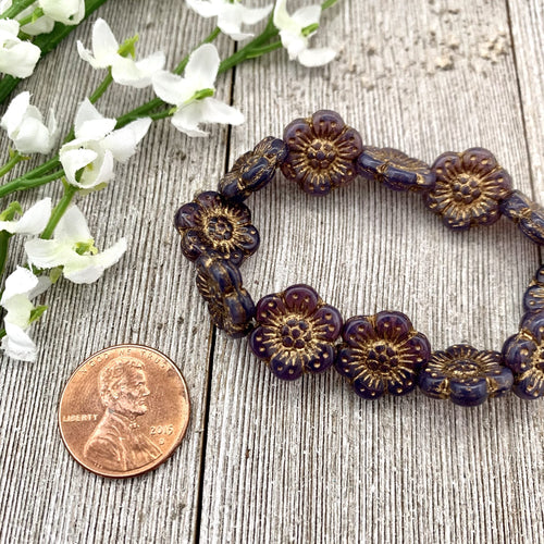 14mm Wild Rose Purple Opaline with Dark Bronze Wash