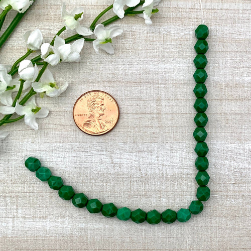 6mm Firepolished Bead Opaque Grass Green
