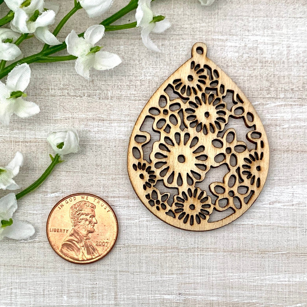 Natural Wood Teardrop with Laser Cut Flowers