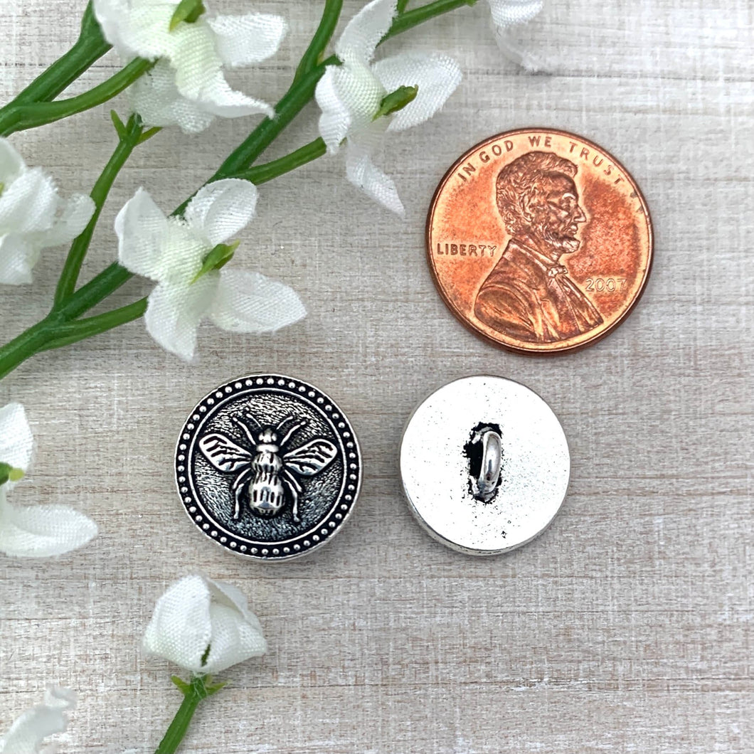 Bee Button Antiqued Silver