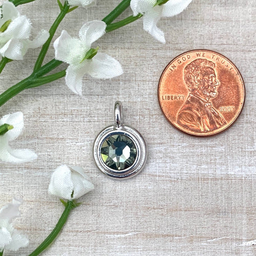 Stepped Charm with Black Diamond Crystal Rhodium