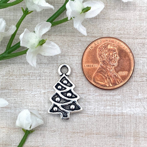 Christmas Tree Charm Antiqued Silver