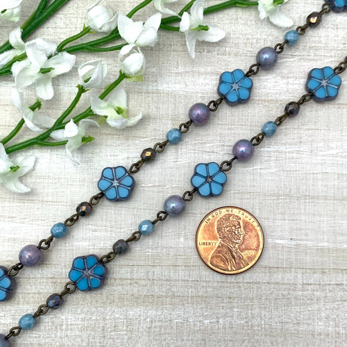Turquoise with Bronze Table Cut Forget-Me-Not Chain
