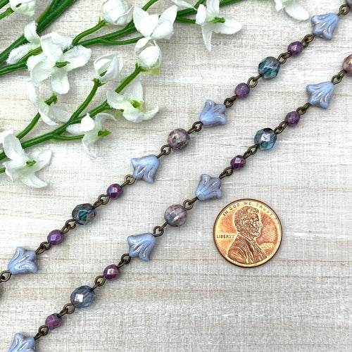 Light Blue Lily Buds with Red Teracota Melon Chain