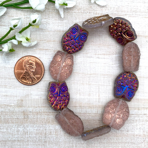 Horned Owl Transparent Pink with Iridescent Half Coat