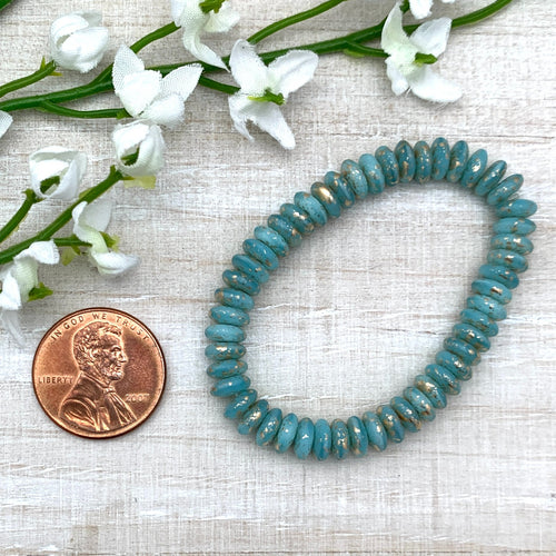 2x6mm Disc Light Blue Silk with Gold Finish